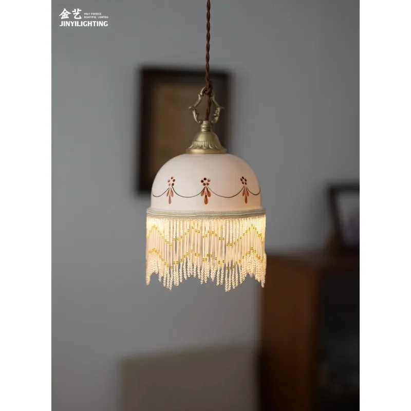 French tassel hand-painted ceramic chandelier medieval all-copper bedroom bedside restaurant entrance balcony B & B retro lamps