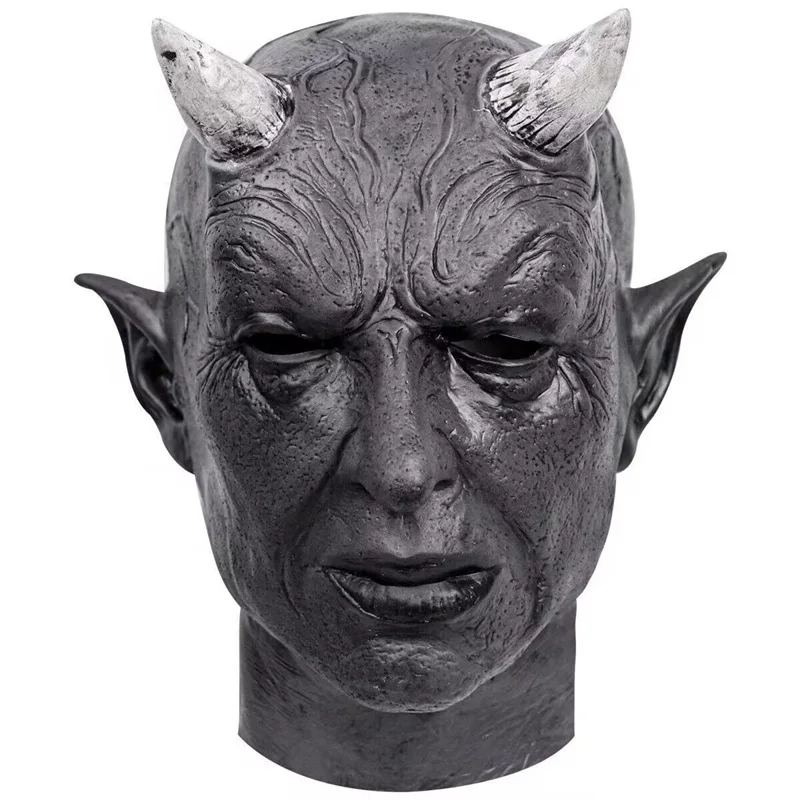 Niu Horn Demon Head Cover New Black Full Face Latex Head Cover Haunted House Secret Room Scary Dressed Horn Mask