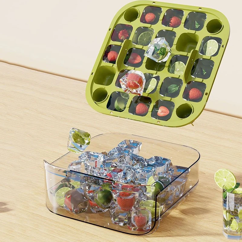 Kompakte doppellagige Eiswürfelform mit Deckel und Behälter, ausziehbare Eisschublade mit tragbarem Griff, Küchenzubehör, Gadgets – Detail 3