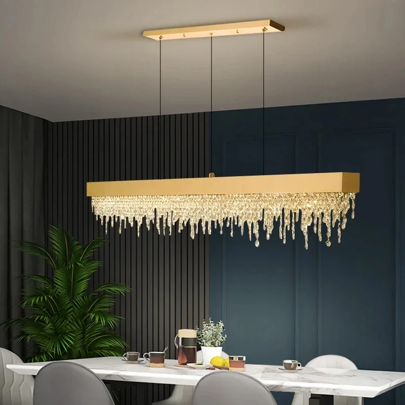 

Modern Kitchen Island Crystal Chandelier Luxury Dining Room LED Hanging Light Fixture Gold/Black Home Decor Indoor