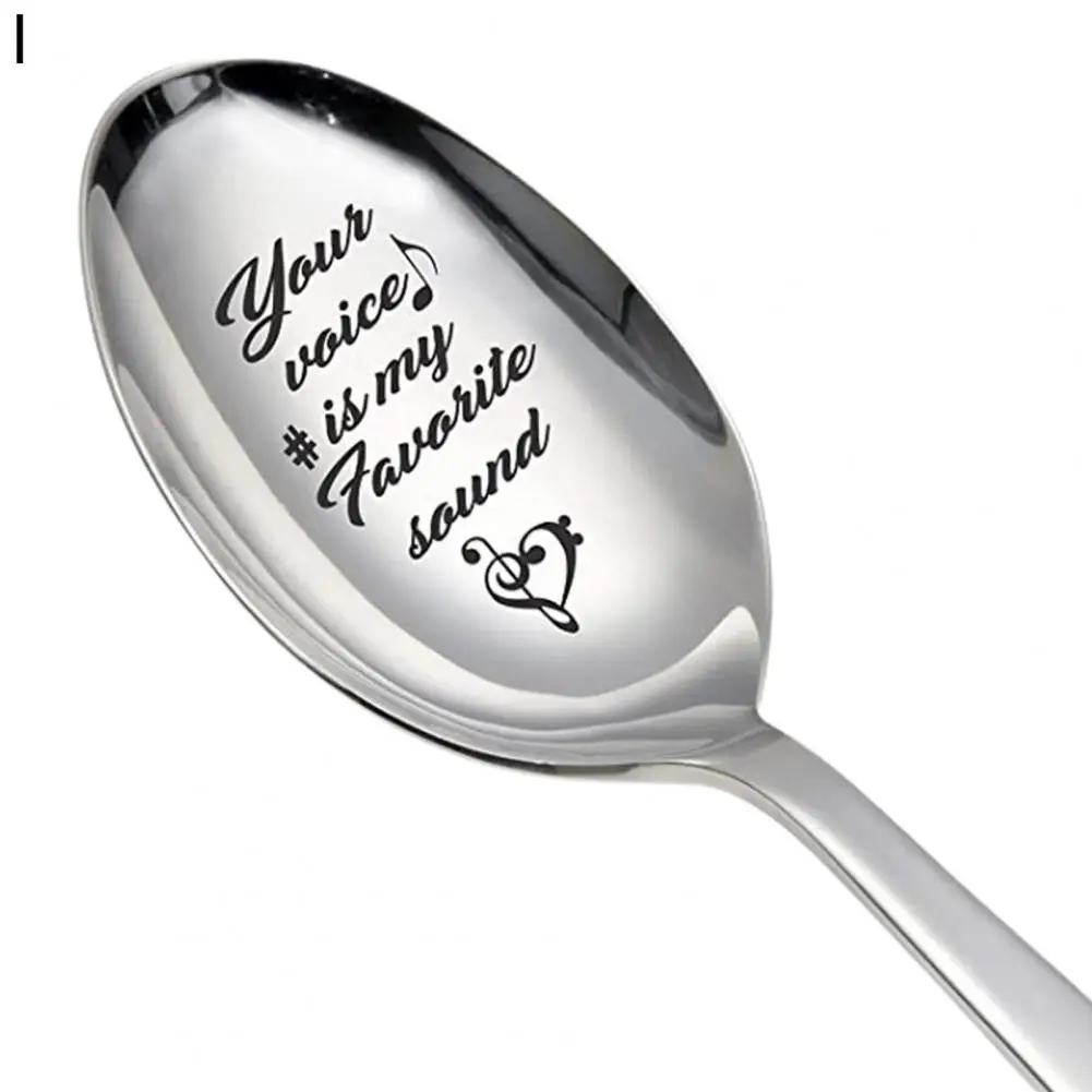 Lettering Spoon Portable Coffee Spoon Romantic Lettering Utensils  Durable Stainless Steel Meal Spoon Good Morning My Love