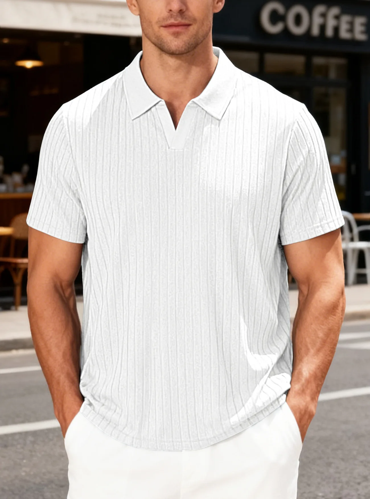 New Men's Short sleeved Classic T-shirt Summer Men Retro Striped Polo Shirt Solid Color Short Sleeve