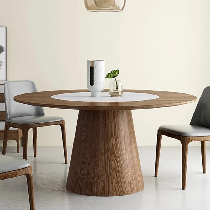 

Nordic ash wood large round table home 10-seater round solid wood dining table and chairs combination with inlaid rock sla