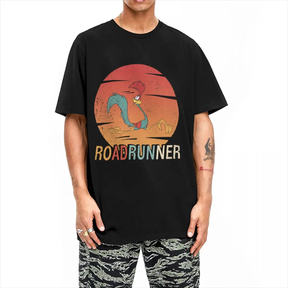 Funny Vintage Retro Roadrunner Silhouette T Shirt Unisex 100%Cotton Short Sleeve Round Neck Summer Tops Shirts