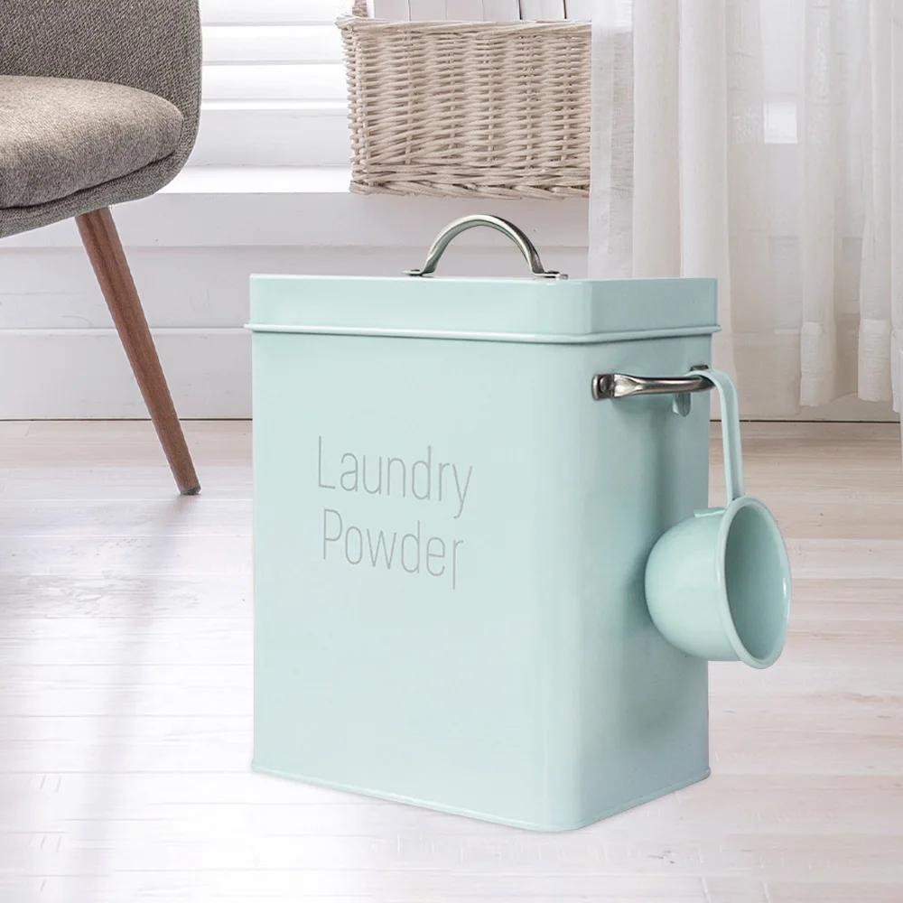Large Capacity Laundry Detergent Powder Storage Tin Box Lightweight Grain Organizer Container Sealed with Spoon Airtight Lid