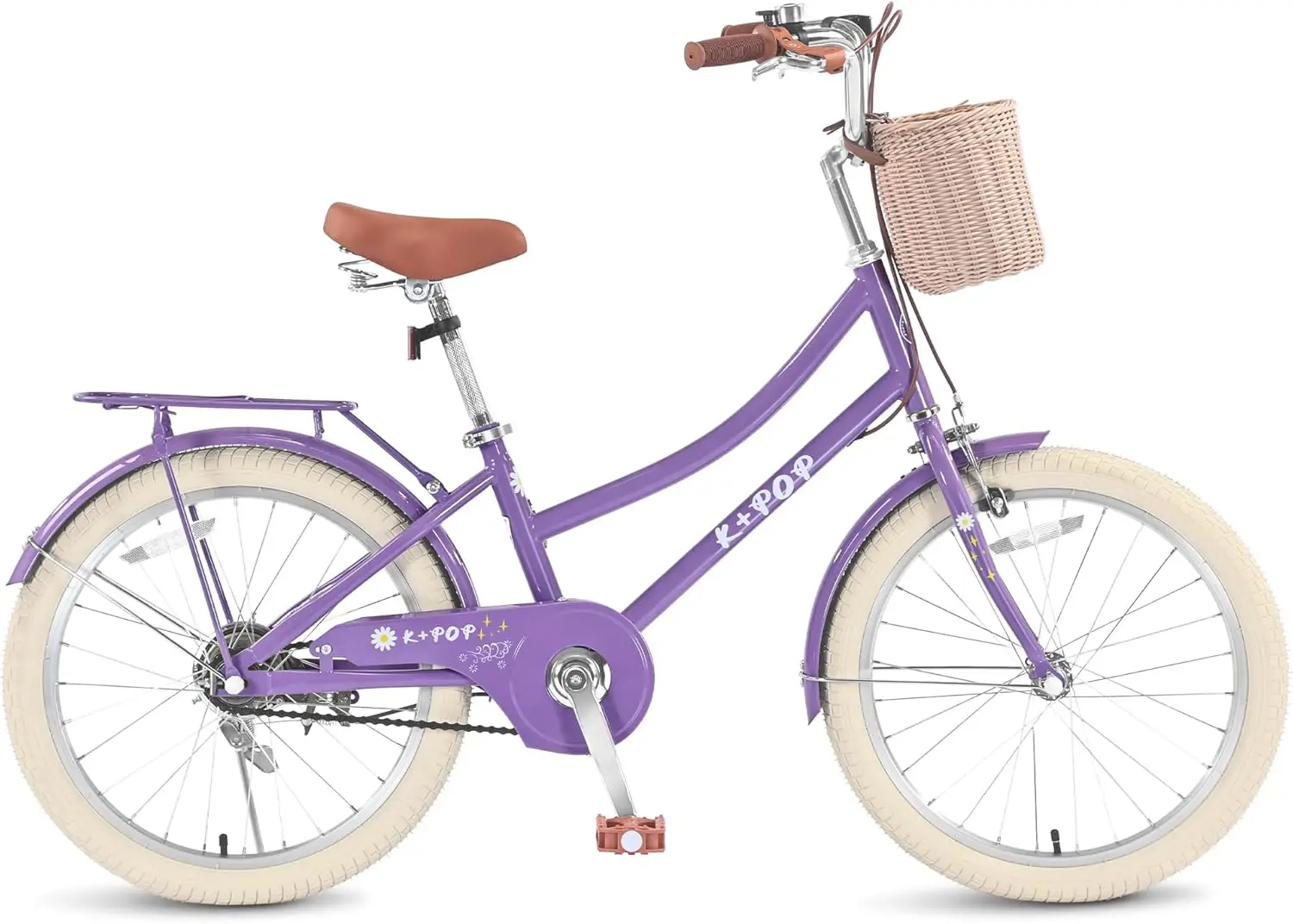 Bicicleta para niñas con cesta, bicicleta para niños de 8 a 12 años, bicicleta de crucero de playa para niñas de 20 pulgadas para niño y niña con soporte, Ret