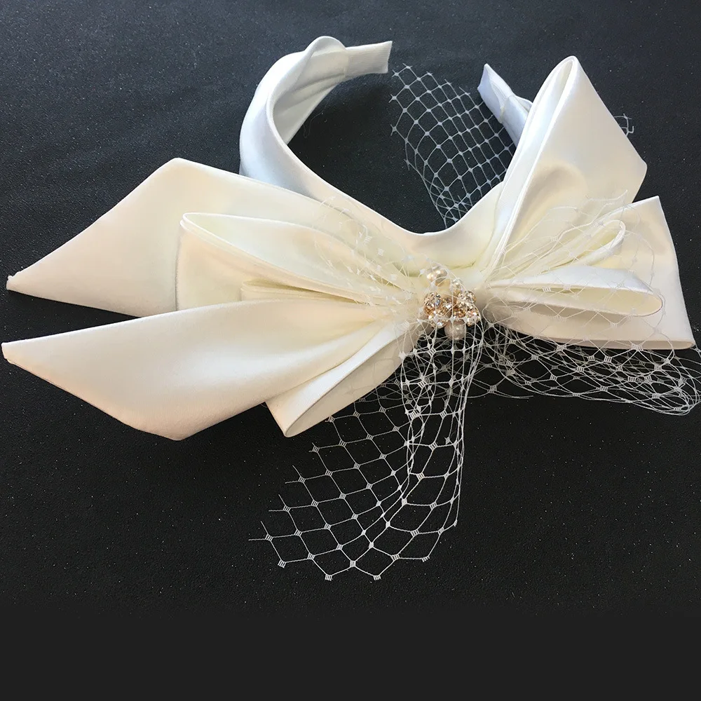 Bride Headbands For Women Vintage Mesh Bow Fascinators Wedding Hairband With Face Veils Elegant Party Bride Hair Accessories