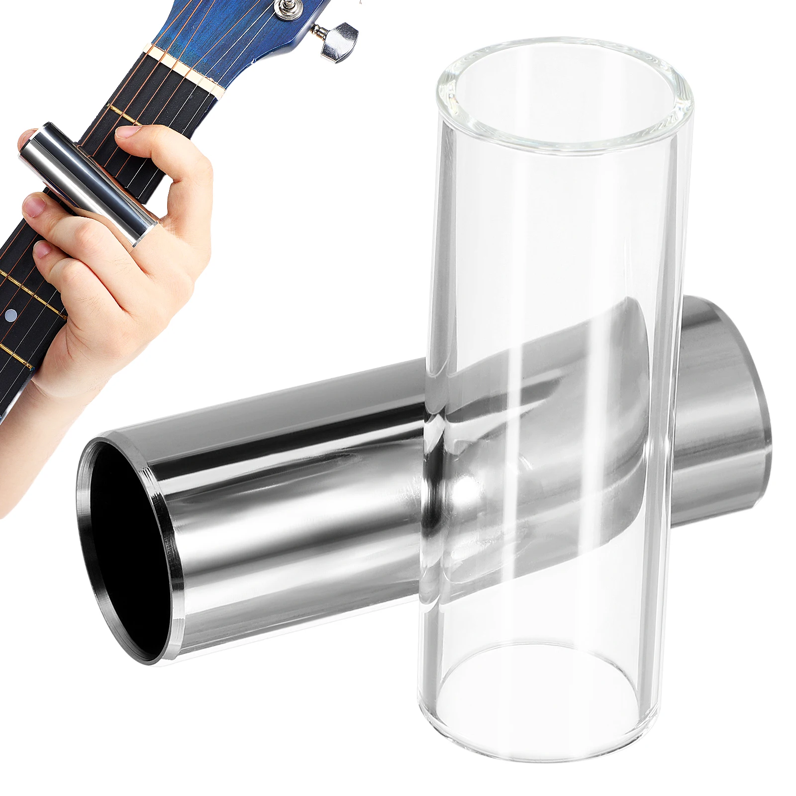 

2pcs 70Mm Glass Stainless Steel Guitar Slide Medium Bottleneck For Professional Players Durable Long Lasting Performance