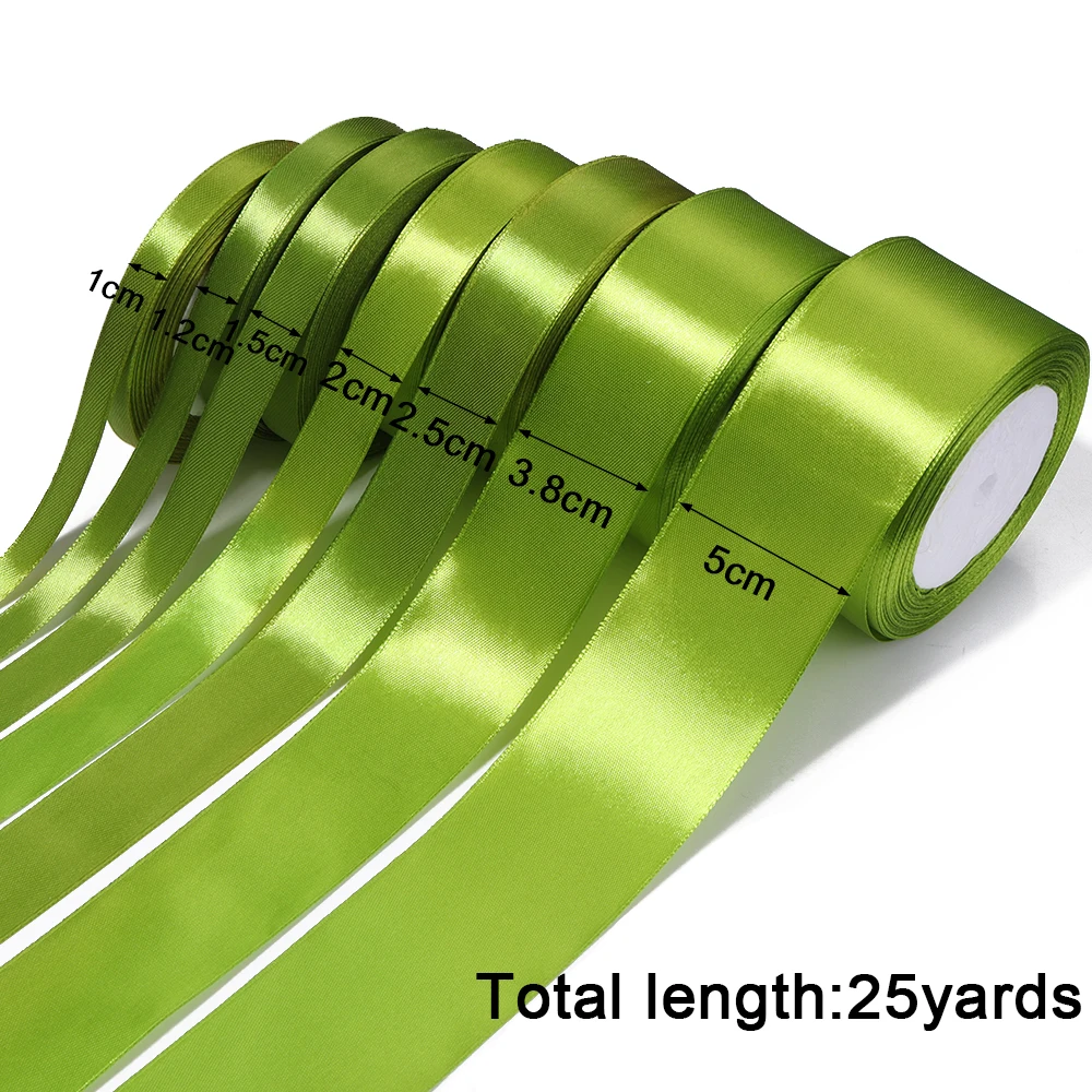 25Yards 0.6/1/1.2/1.5/2/2.5/3.8/5cm Olive Green Satin Ribbons For DIY Bouquet Gifts Wrapping Wedding Party Christmas Decoration