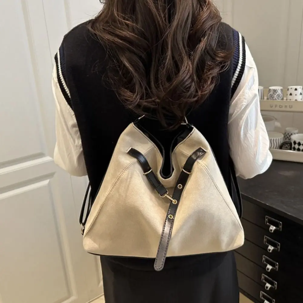 Trendy Large Capacity Suede Tote Bag Elegant Vintage Retro Crossbody Backpack Pure Color Handbag Hobo Bag Travel