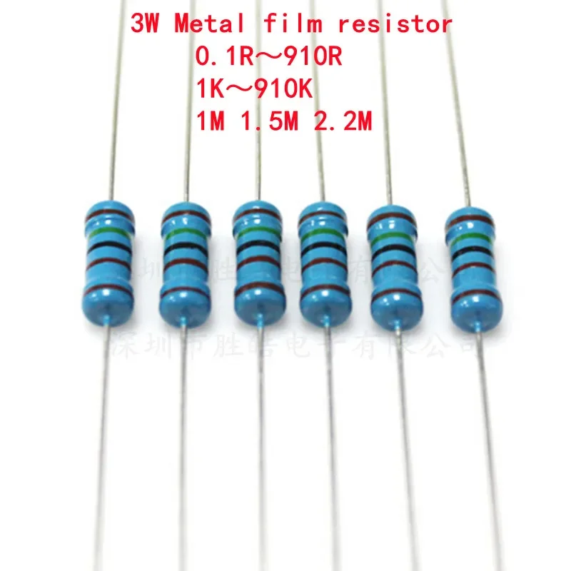 금속 필름 저항기 3W 1% 0.1R - 2.2M 2.2 120 150 220 270 330 390, 1K 2.2K 4.7K 10K 15K 100K 470K 1M 옴, 좋은 품질, 10 개