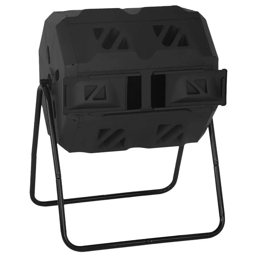 

Уличный компостер, 43 галлона, двухкамерный, с вращающимся механизмом и раздвижными дверцами для сада, патио, кухни, двора, черный цвет