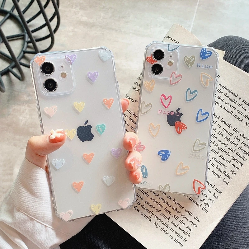 Soft Love Heart Transparent Phone Case For iPhone 11 12 13 14 Pro Max XS Max X XR 7 8 Plus SE 2020 Bumper Back Cover