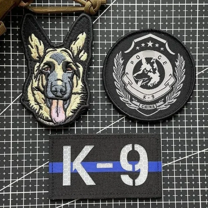 German Shepherd Reflective Embroidery Patches Hook&Loop Fastener Cute Cutu Dog K9 DIY Morale Badge for Clothes Backpack Applique