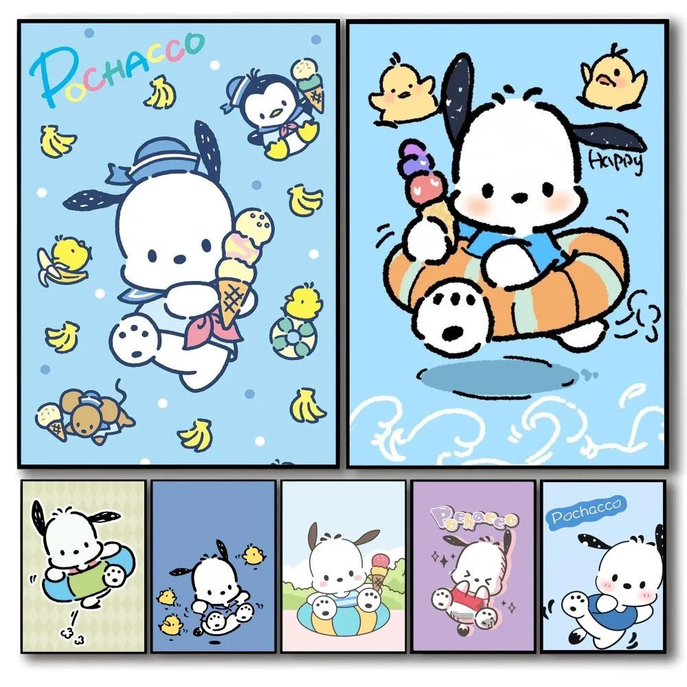 Cute P-pochacco Self-adhesive Art Waterproof Paper Sticker Coffee House Bar Room Wall Decor