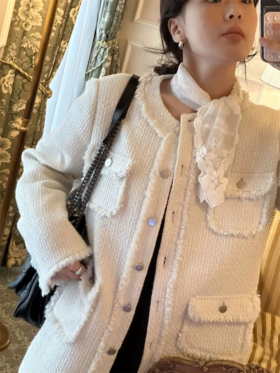 سترة PREON الربيعية الفاخرة الجديدة ذات الطراز الرائحة الأنيقة ذات القطع المستقيمة والأكمام الطويلة السميكة وياقة دائرية وأزرار