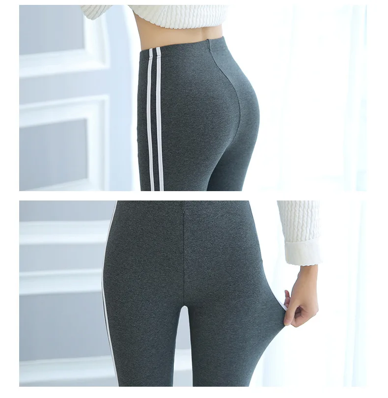 2026 95% Cotton Super Soft Side Striped Women Leggings Sports Outer Wear Pants Korean Fashionable Match High Quality Comfortable