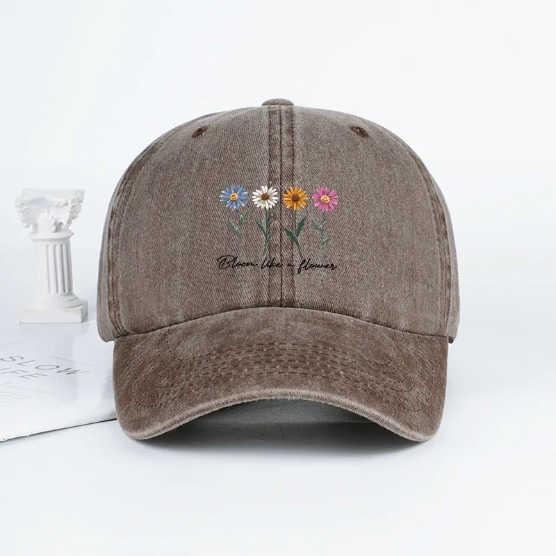Vintage Washed Daisy Baseball Cap – Unisex “Flowers in Bloom” Letter Print Dad Cap – Outdoor Travel & Casual Sun Hat image 4