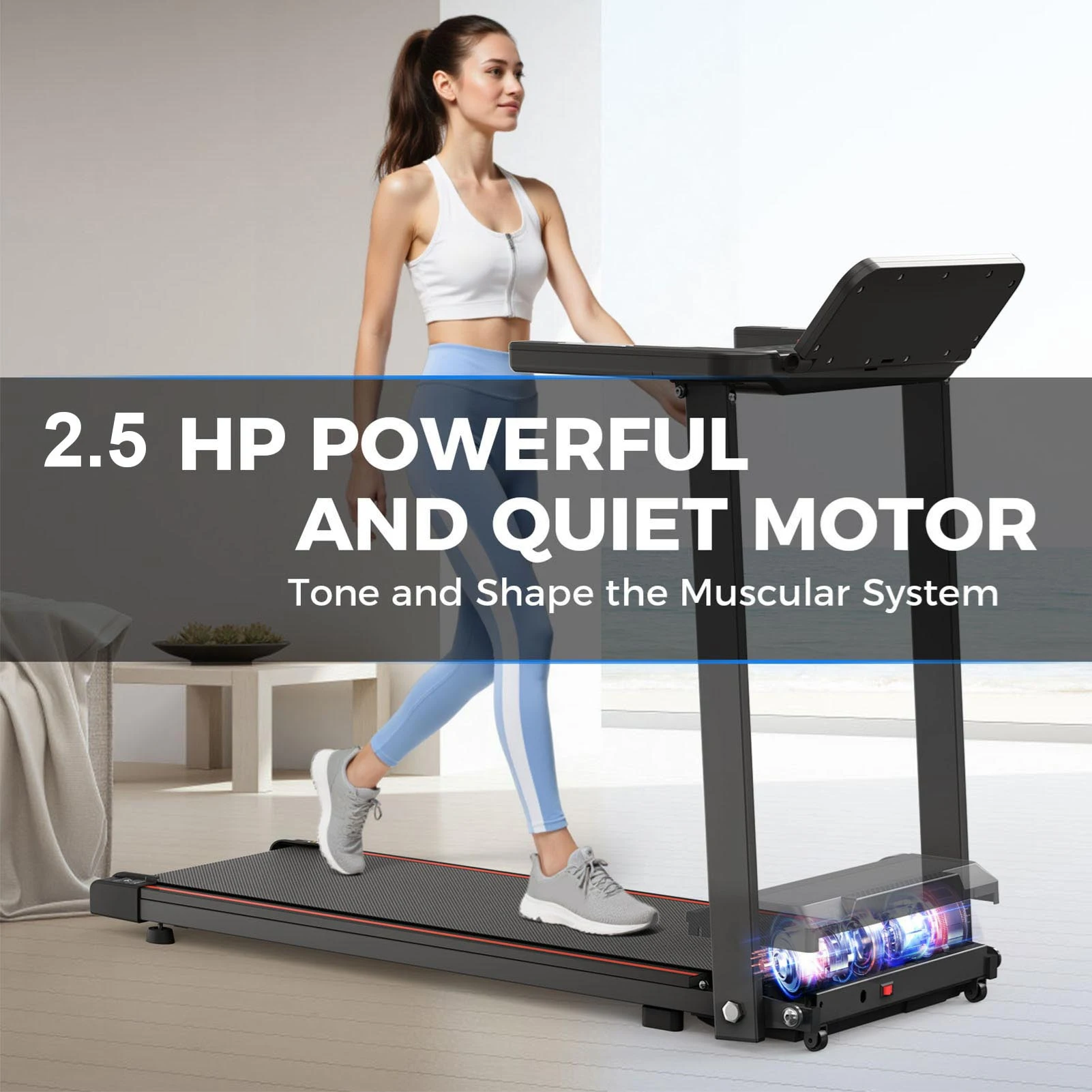 

Small Electric Folding Treadmill with Handle - LCD Display 300lb Capacity Running Machine for Bedroom Living Room