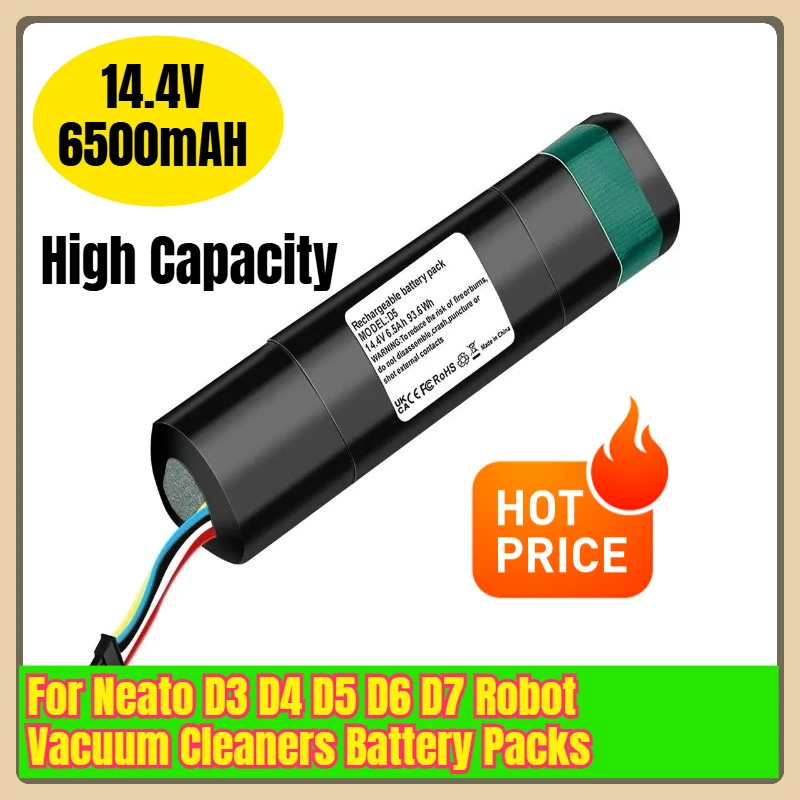 

14.4V 6500mAH High Capacity Battery Packs for Neato D3 D4 D5 D6 D7 Robot Vacuum Cleaners