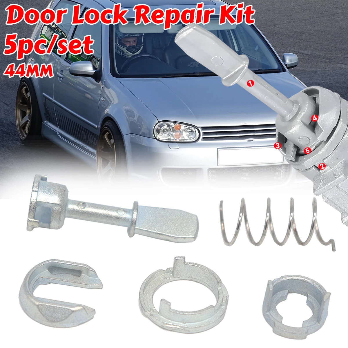 

Front Door Handle Lock Cylinder Barrel Paddle Repair 44MM Kit For VW Polo 6N Golf Mk4 Bora Jetta Skoda Fabia Audi A6 1997-2005