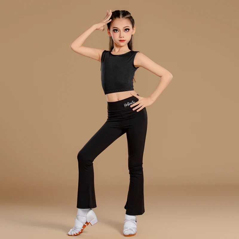 ملابس الرقص اللاتينية للأطفال البنات بأكمام طويلة، سراويل علوية للتدريب، ملابس المنافسة تشا تشا رومبا سامبا