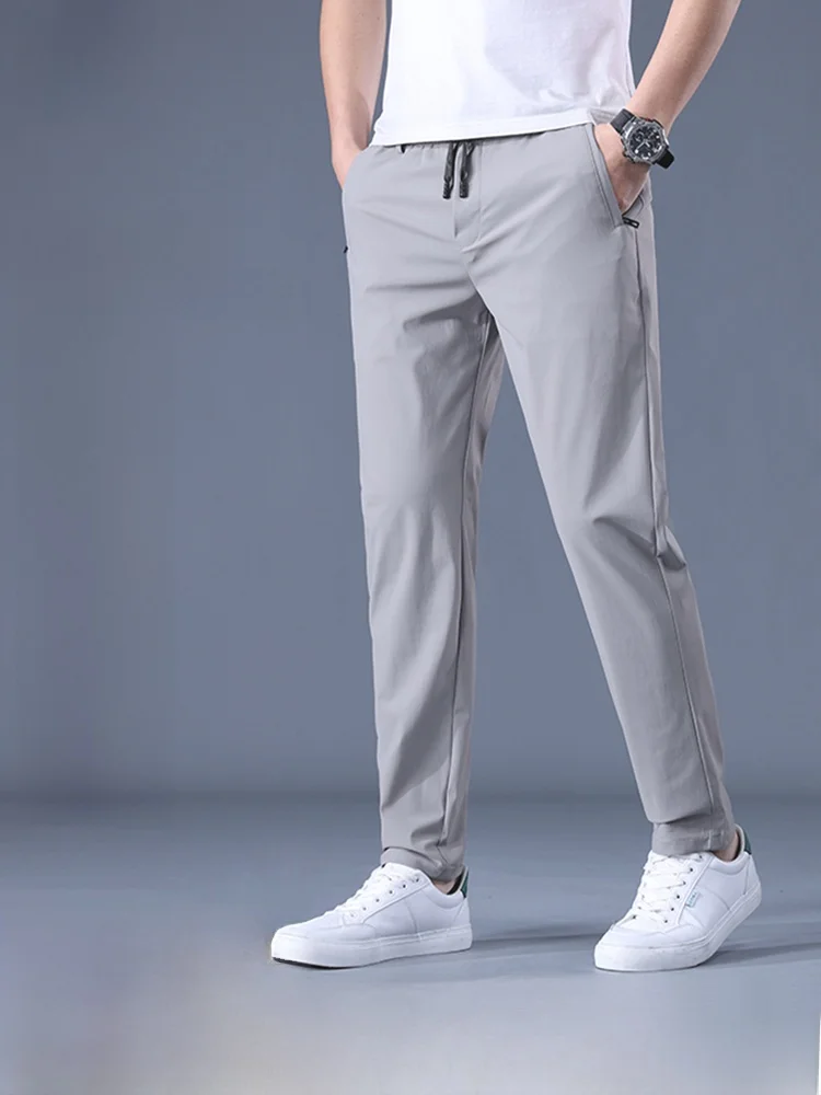

Men's Ice Silk Casual Pants Summer Ultra-Thin Loose Straight Cut Qui-Drng Sport High Elastici Pure Color Busin Gentl...