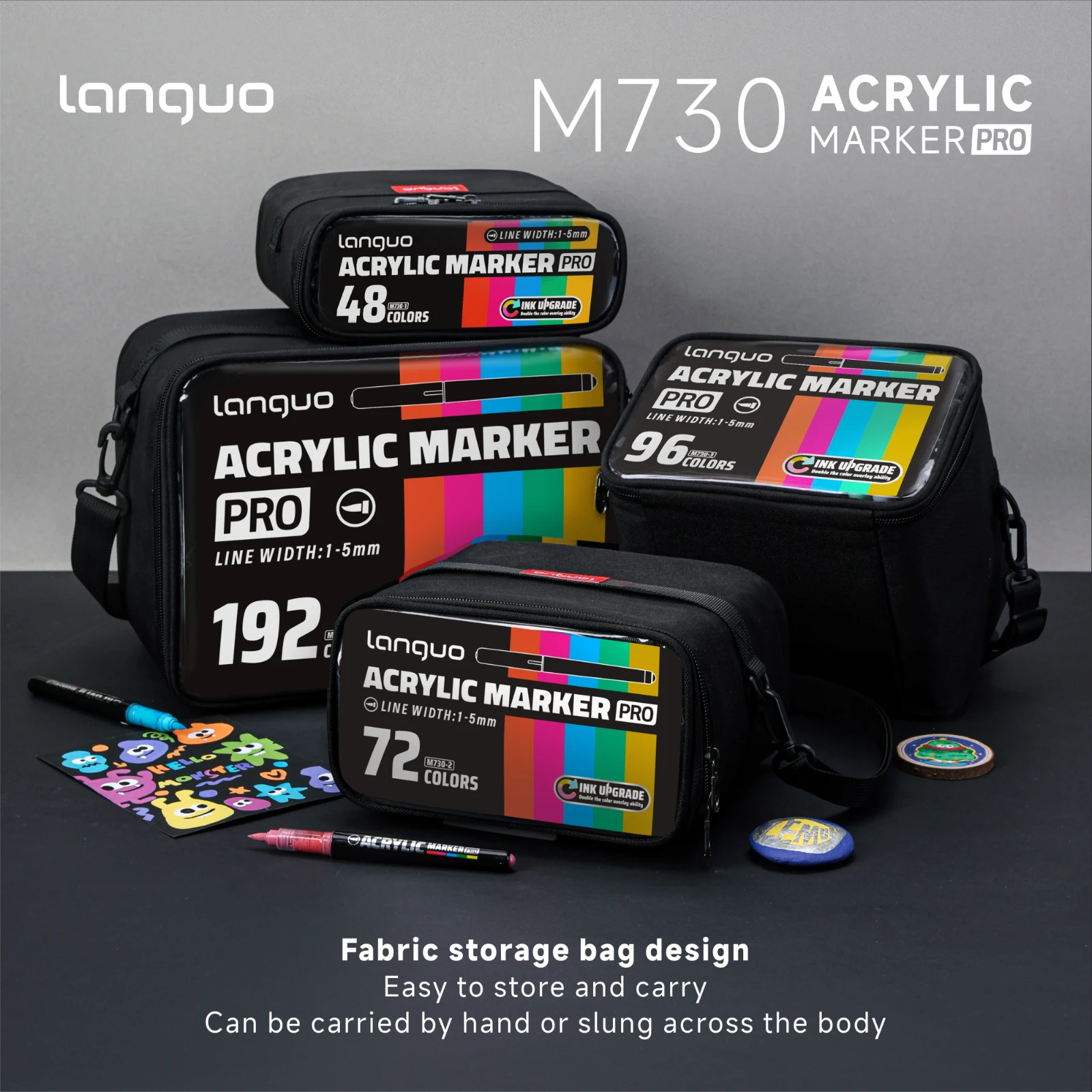 

Languo Giant Power Direct Liquid Acrylic Marker Pro with Large Ink Capacity, Soft Tip with Customizable Thickness of 1-5mm, Suitable for Drawing, Writing, Marking, Diy... Fabric Storage Bag Design for Easy Storage and Portability, Can Be Carried by Hand o