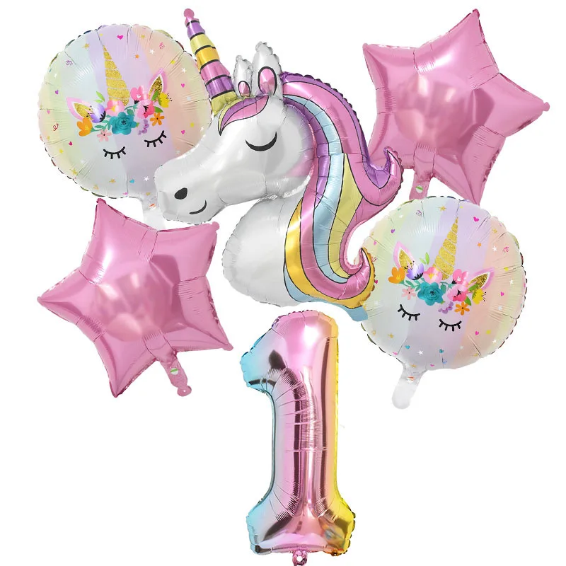 6 stücke Einhorn Thema Ballon 0-9 Anzahl Folien Ballon Set Geburtstag Party Decor Kinder Einhorn Baby Shower Party liefert