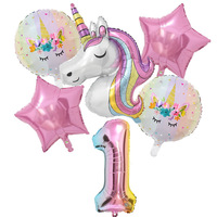 6pcs Unicorn Theme Balloon 0-9 Number Foil Balloon Set Birthday Party Decor Kids Unicorn Baby Shower Party Supplies