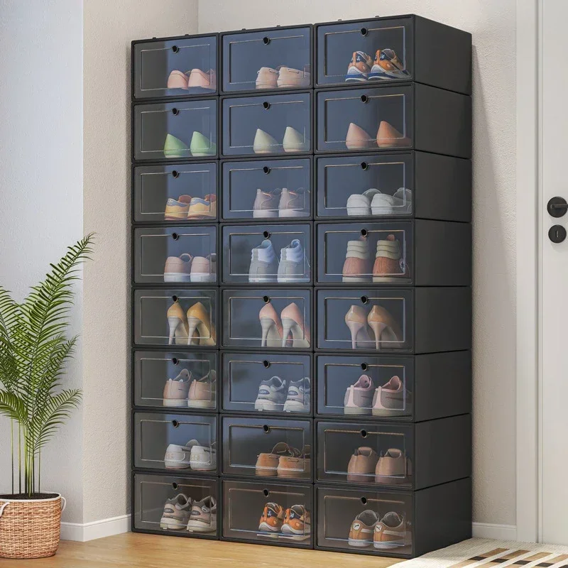 Japanese Style Extra Large SizeTransparent Household Use Simple And Stackable Shoe Cabinet Dustproof Tape Cover Storage Box