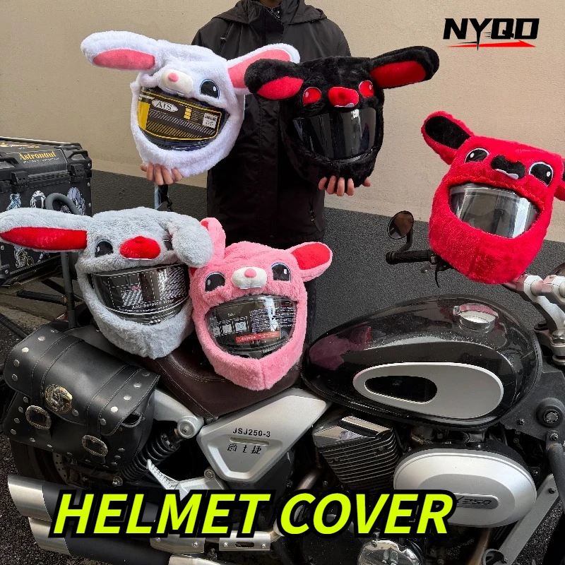 Cute Bunny Ear Plush Motorcycle Helmet Cover, Universal Full Face Motorbike Helmet Sleeve, Funny Riding Decoration Accessory