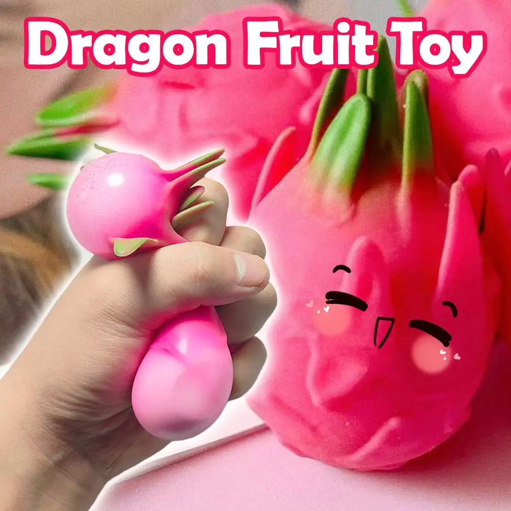 Dragon Fruit Squish Ball Gift Squishy Squeeze Stress Reliever Fidget Sensory Toy Simulation Fruit Food, Squeeze Balls For Kids