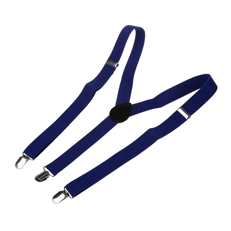ABRT-3X ผู้ใหญ่ปรับโลหะ CLAMP Elastic Suspenders Braces สีน้ําเงินเข้ม