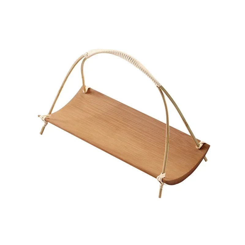 

Handmade Bamboo Portable Basket Tea Cake Tray Dual-use Snack Fruit Holder Wood Towel Tray For Kongfu Tea Accessories