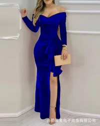 Sheath Dress Attractive Elegant Slit Dress Female Dress  Pure Color Slit Formal Dress for Banquet