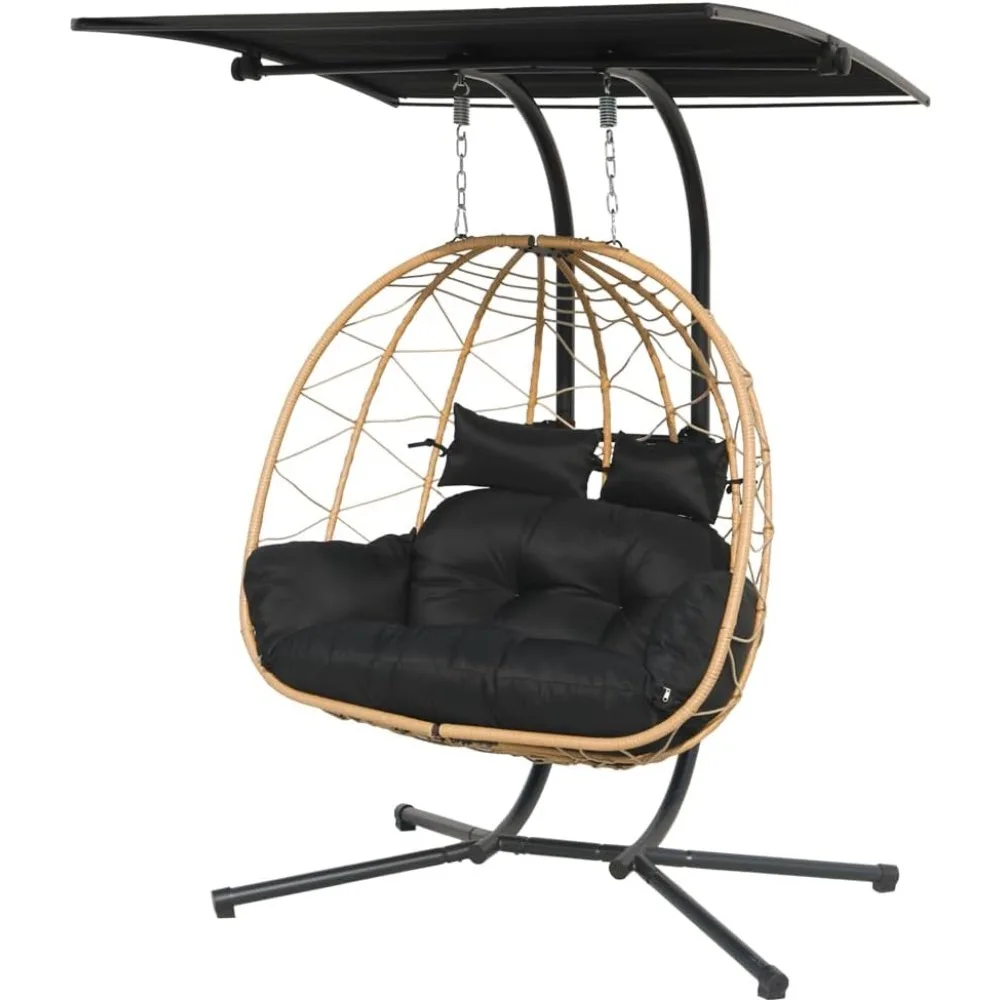 

Двойное кресло-яйцо с подставкой/регулируемым навесом, патио, кресло-гамак, подвесные качели, плетеная корзина из ротанга для уличного балкона