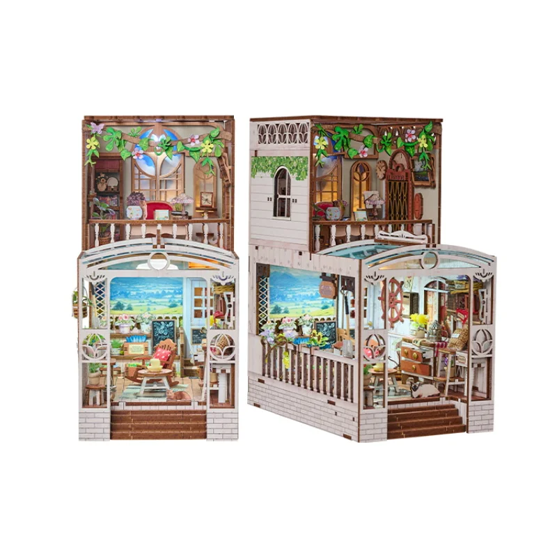 Diy de madeira momentos felizes livro nook prateleira inserção kits modelo em miniatura estante com luz estante para amigos presentes aniversário