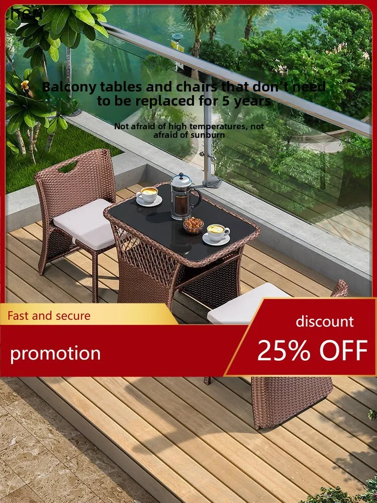 

CZ Balcony Tea Table and Chair Set Leisure Small One Table Two Chairs Tea Table Reading Outdoor Rattan Chair Three-Piece Set