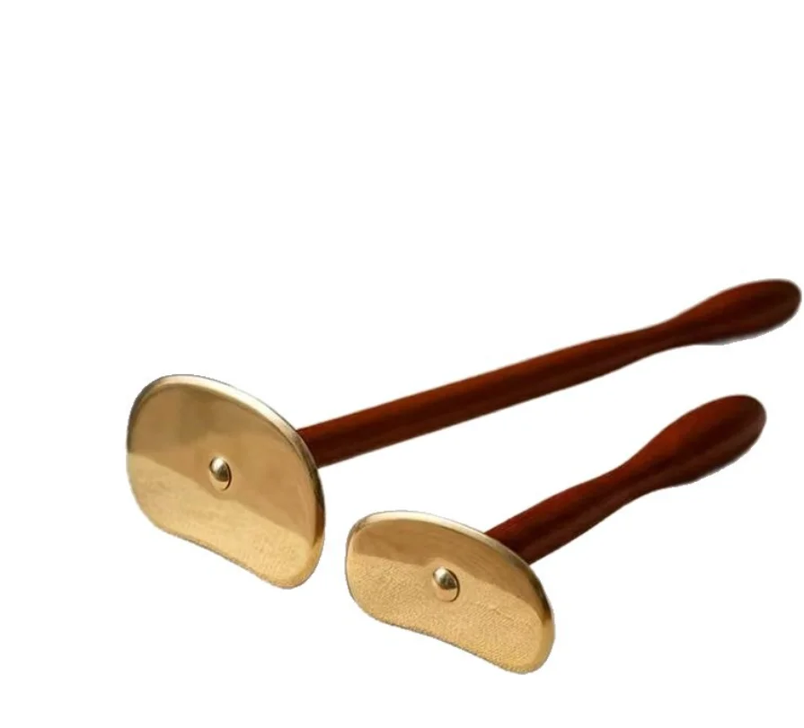 Pure Brass Tai Chi Gua Sha Massage Board Long Handle Self Scraper for Back Full Body Home Use