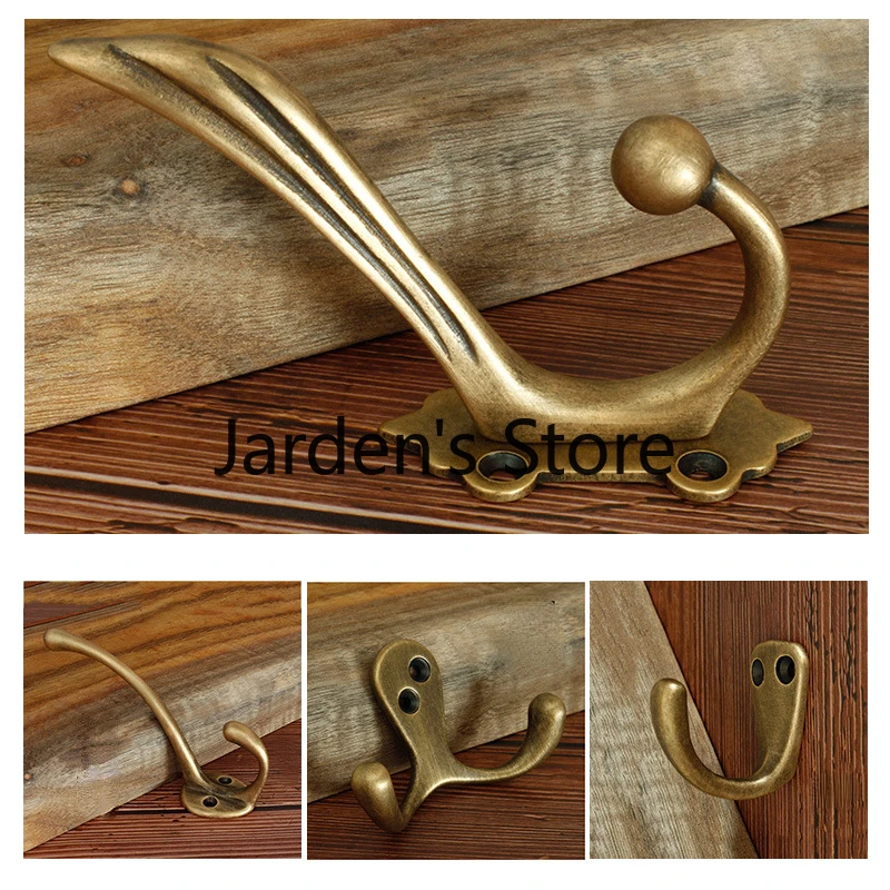 Antique Bronze Solid Brass Bedroom Golden Coat Hook Bathroom Door Towel Double Hook Kitchen Accessories Vintage Hanger