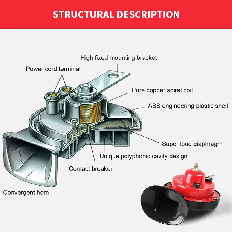 Train Horns for Trucks 105db, Loud Air Electric Snail Horn, 12V Waterproof Train Horns Kit Super Loud for Car Motorcycle Truck B view 2