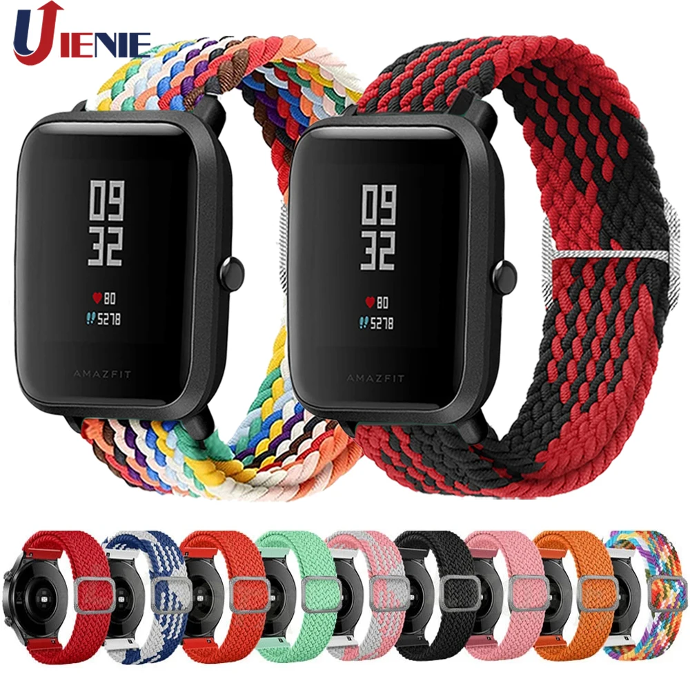 20mm Stretch Braid Nylon Watch Band for Huami Amazfit GTS 2 2e 3 4/ Gts 2 Mini/ Bip 3 Pro/ Bip U Pro Strap Watchband Bracelet