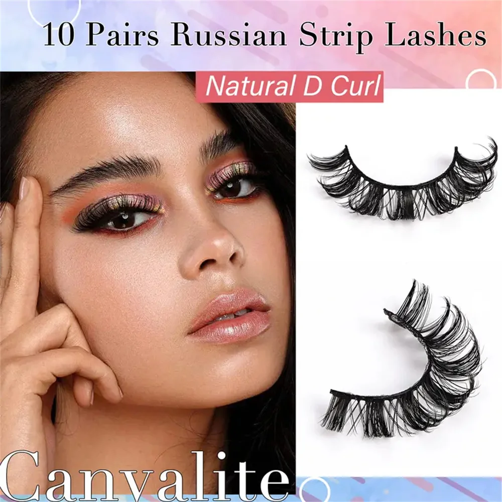 10 Pairs Russian Strip Lashes Fluffy Mink Lashes 3D False Eyelashes Russian Volume Eyelashes Fake Eyelashes