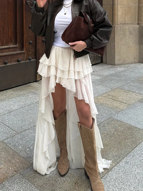 Gonna da donna casual Faion con orlo asimmetrico in vita elastica, gonna a trapezio versatile e ampia in fibra di poliestere