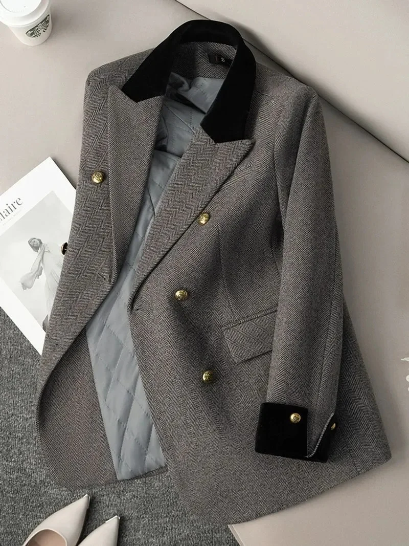 Korean Autumn New Fashion Woolen Suit Jacket Women Loose Long Sleeve Casual Temperament Office All-Match Ladies Blazer Outwear