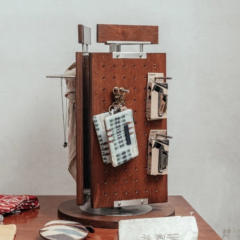 

Retro Industrial Style Storage Rack, Three-sided Rotating Pegboard, Shop Front Desk Display Rack, Wall-mounted Display Board