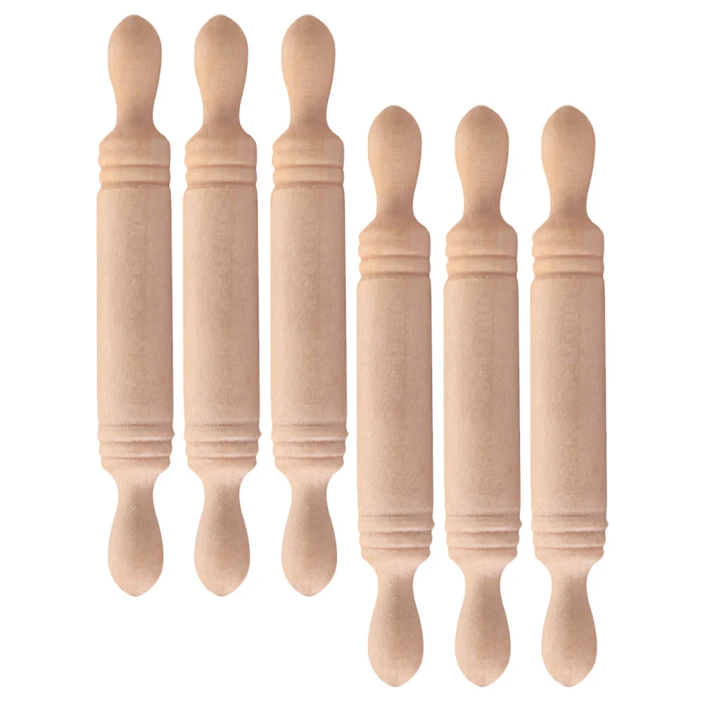 6 Pcs Mini Wood Rolling Pin Things Kids Pretend Play Toy House Decoration Wooden Decorative Child