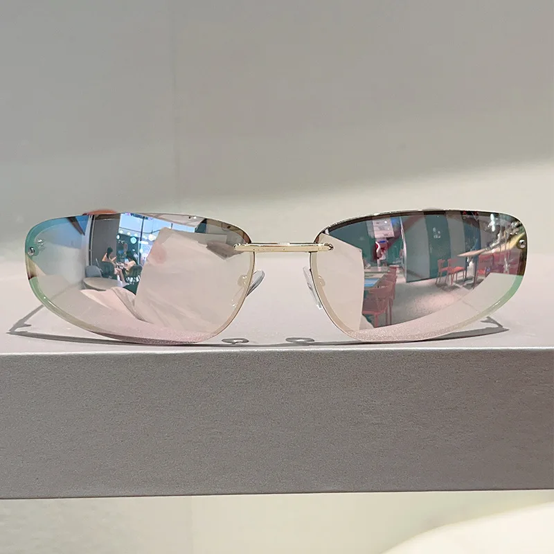 Vintage Legierungs-Gradienten-Oval-Sonnenbrille für Damen Neue Modemarke Rosa Spiegel-Sonnenbrille Damen Trendige Sexy Fahrbrille – Detail 6