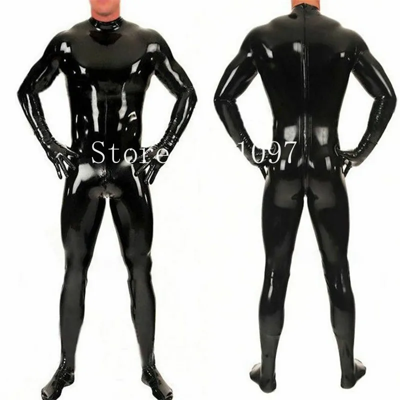 

Latex Catsuit with Gloves and Socks Male's Latex Rubber Bodysuit With Back Zipper Black Color Plug Size